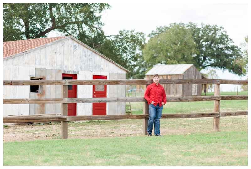 Guy Senior Portrait with barn at Berry Springs Park in Georgetown, Texas