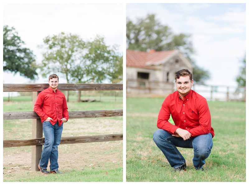 Guy Senior Portrait with barn at Berry Springs Park in Georgetown, Texas