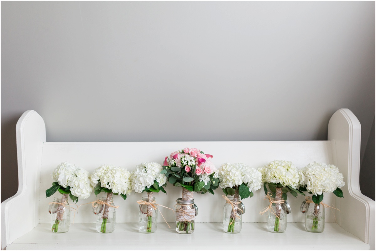 wedding bouquets on bench