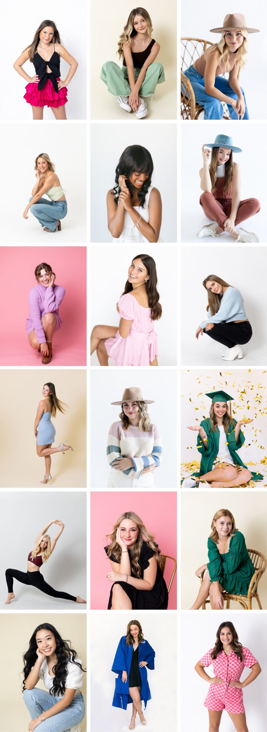 A collage of senior portraits in the Senior Studio on the Georgetown Square by Austin Senior Photographer Angela Lally