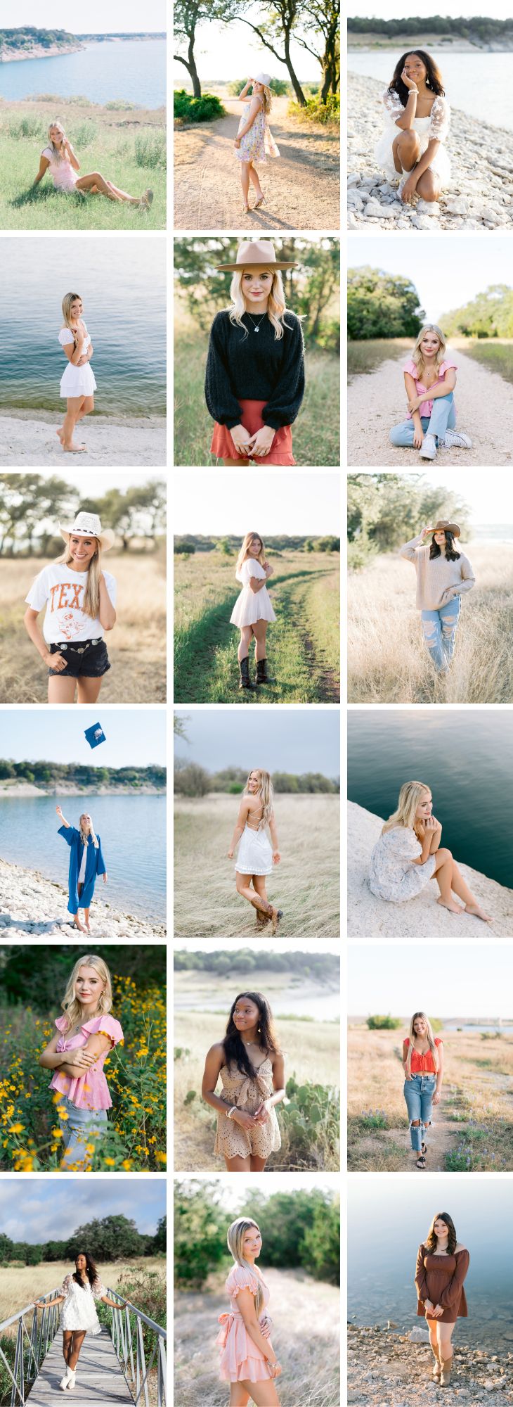 A collage of senior portraits at Lake Georgetown by Austin Senior Photographer Angela Lally