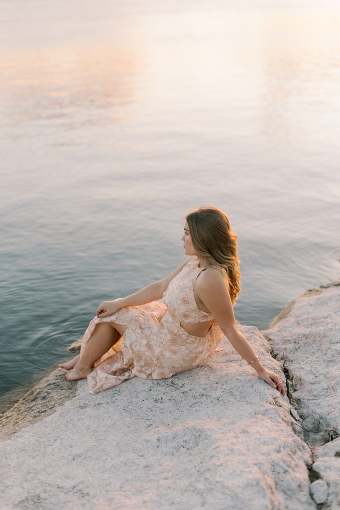 Malibu senior portrait by the water during golden hour at sunset