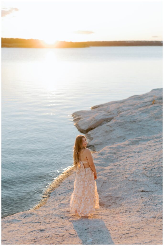 Golden hour beach senior portrait showing the glow of Southern California light